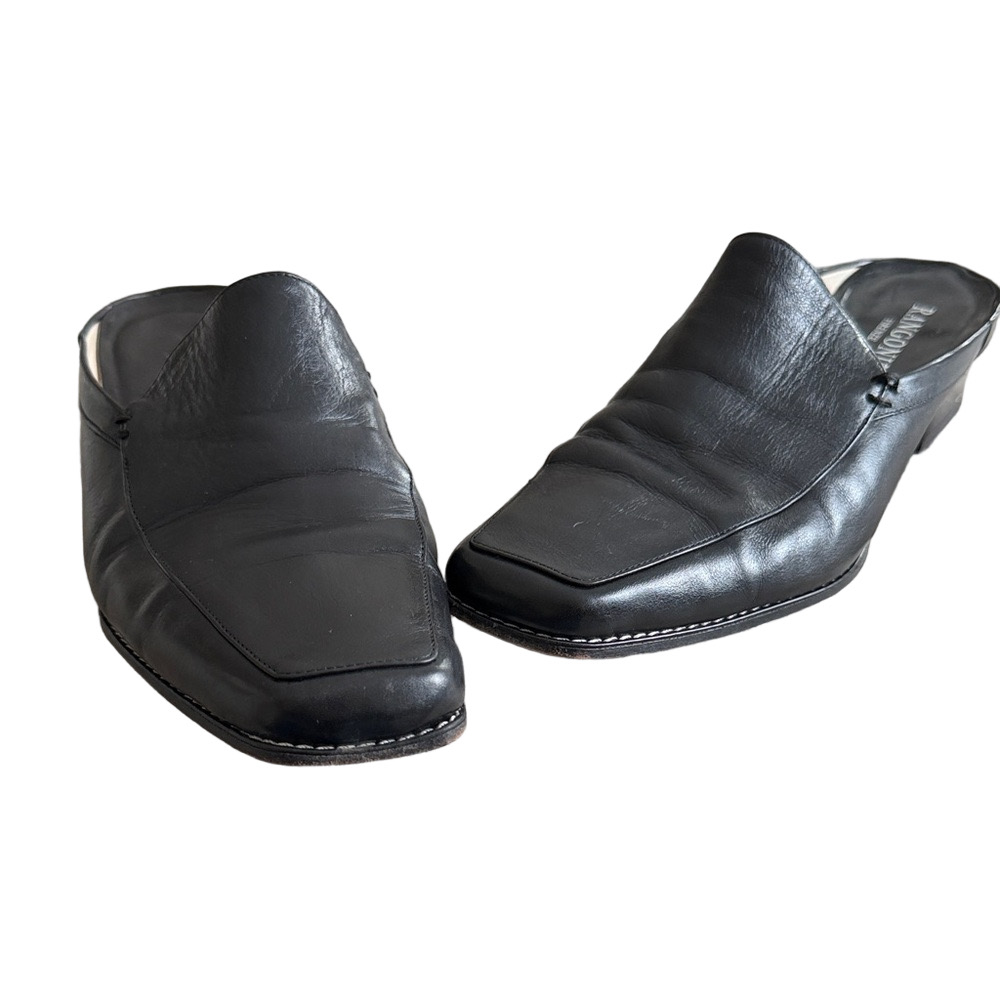 Rangoni Firenze Black Leather Mules — Women’s Size 8.5 (Made in Italy)
